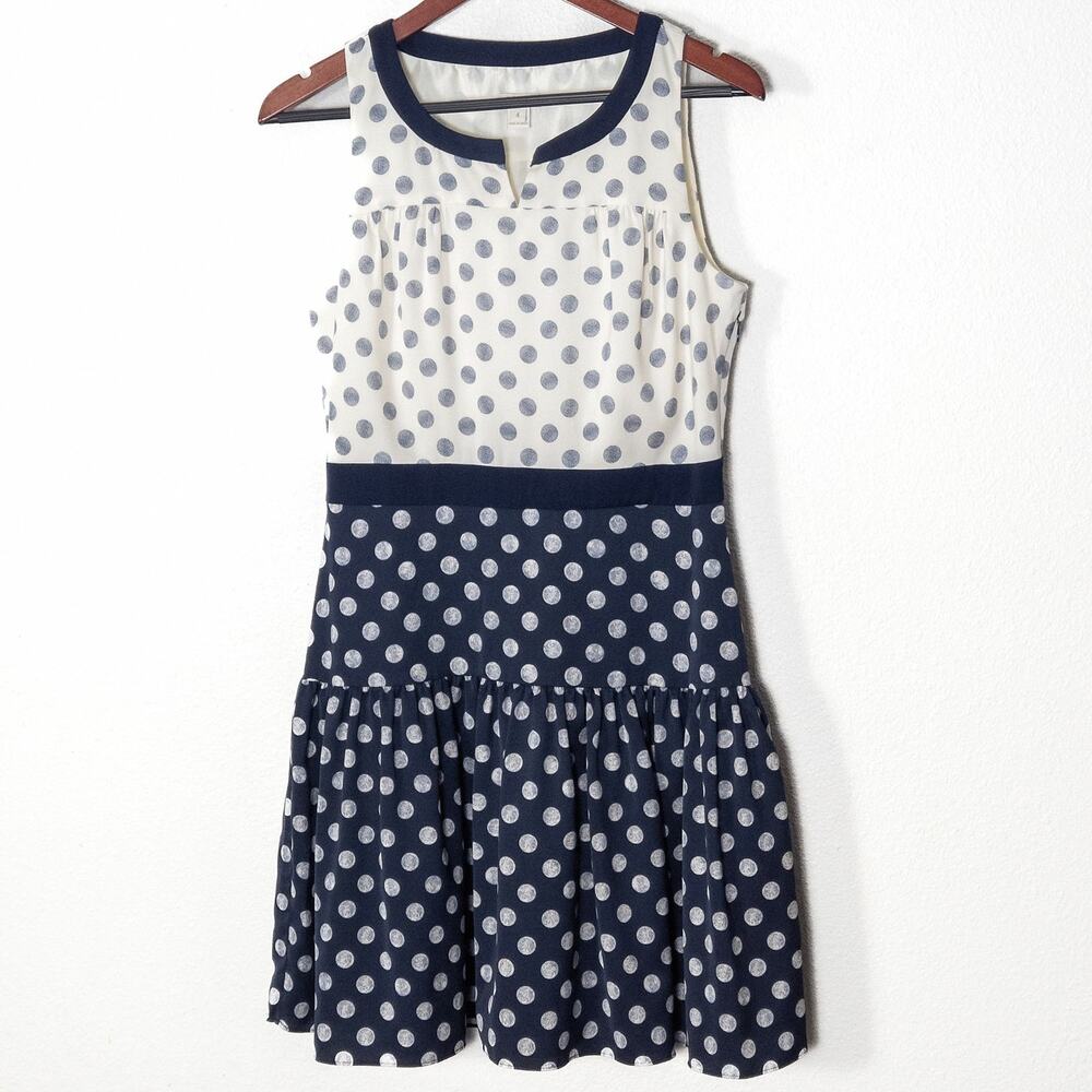 J. Crew Dress Size 4 Polka Dot Whimsical Summer Preppy Navy Cream Tiered